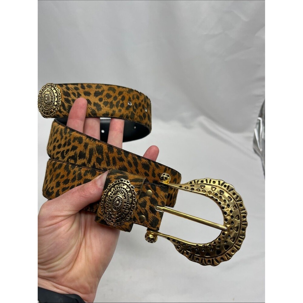 Y2K Cheetah Print Gold Buckle Western Boho Belt